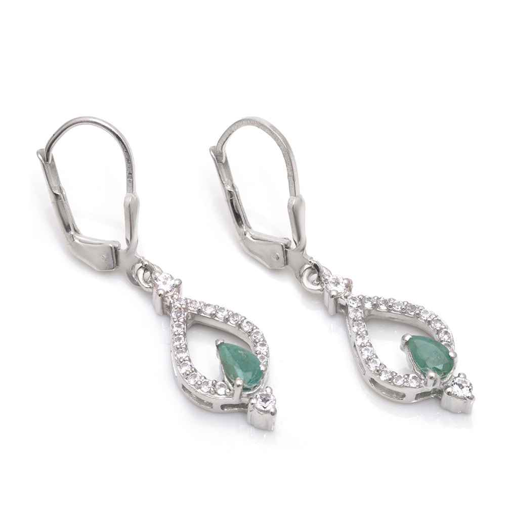 Pendientes de Plata con Esmeralda de Brasil y Topacio Blanco 3 