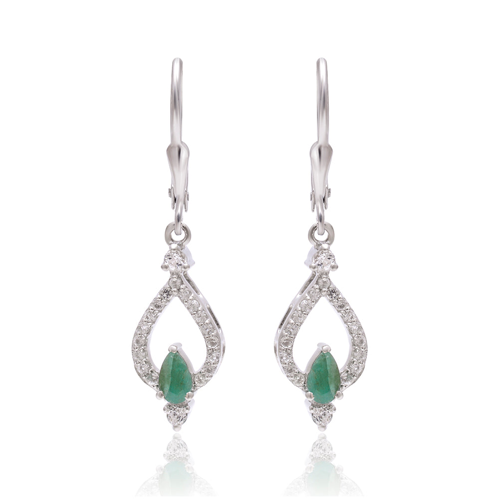 Pendientes de Plata con Esmeralda de Brasil y Topacio Blanco 4 