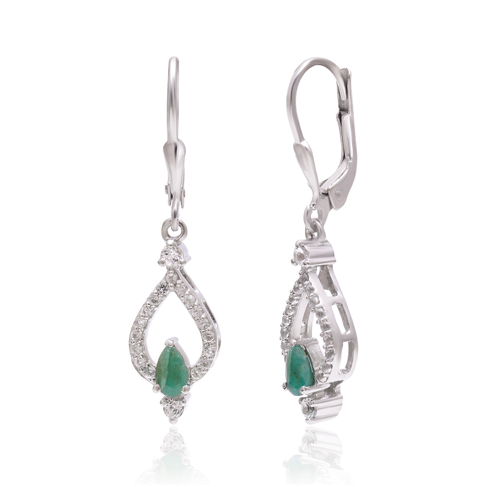 Pendientes de Plata con Esmeralda de Brasil y Topacio Blanco 1 