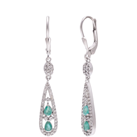 Pendientes de Plata con Esmeralda de Brasil y Topacio Blanco