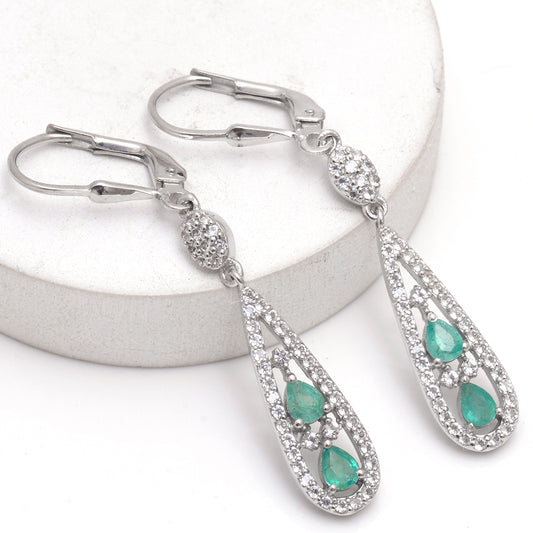 Pendientes de Plata con Esmeralda de Brasil y Topacio Blanco