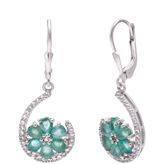 Pendientes de Plata con Esmeralda de Brasil y Topacio Blanco