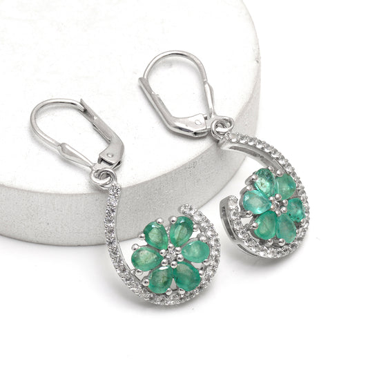 Pendientes de Plata con Esmeralda de Brasil y Topacio Blanco