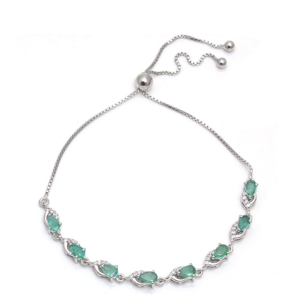 Pulsera de Plata con Esmeralda de Brasil y Topacio Blanco 2 
