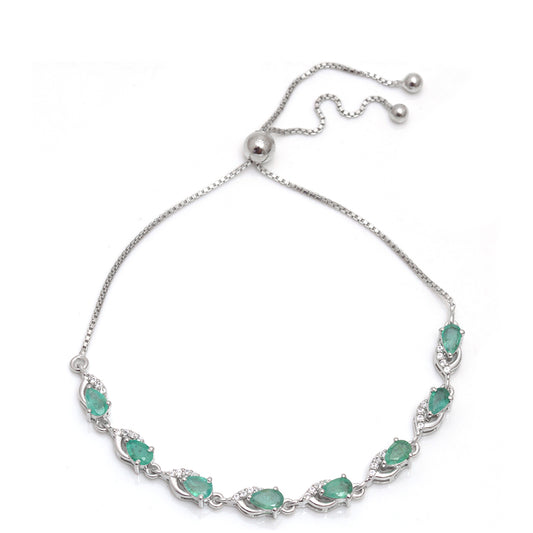 Pulsera de Plata con Esmeralda de Brasil y Topacio Blanco