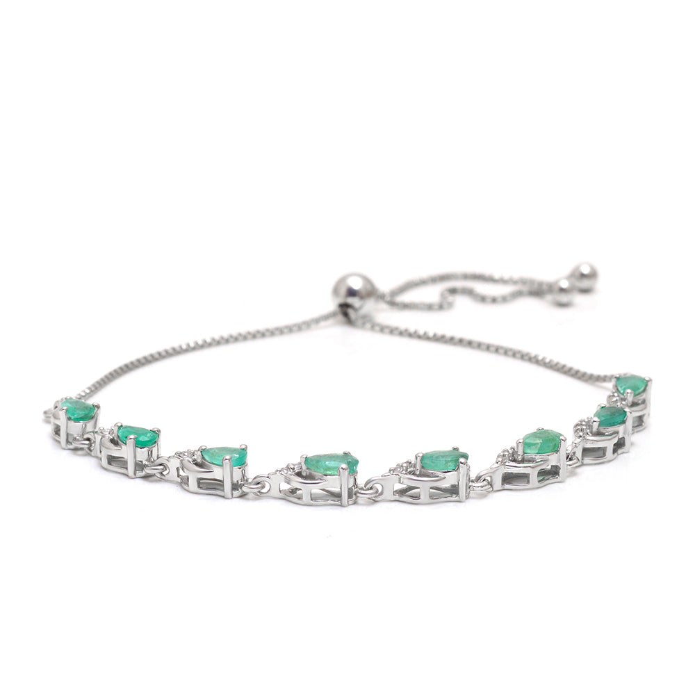 Pulsera de Plata con Esmeralda de Brasil y Topacio Blanco 3 