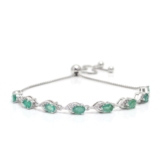 Pulsera de Plata con Esmeralda de Brasil y Topacio Blanco