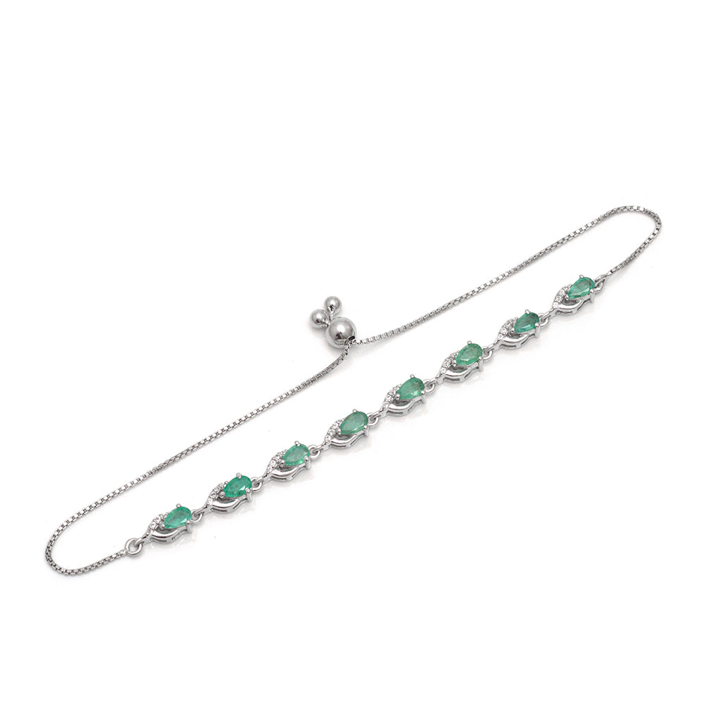 Pulsera de Plata con Esmeralda de Brasil y Topacio Blanco 4 