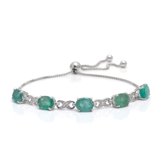Pulsera de Plata con Esmeralda de Brasil y Topacio Blanco