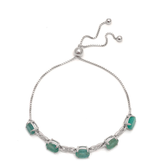 Pulsera de Plata con Esmeralda de Brasil y Topacio Blanco