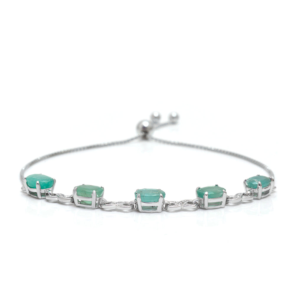Pulsera de Plata con Esmeralda de Brasil y Topacio Blanco 4 