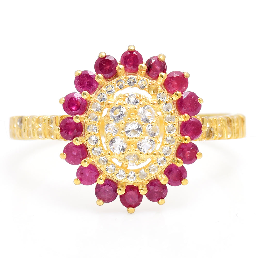 Anillo de Plata Bañada en Oro con Rubí de Madagascar y Topacio Blanco 1 