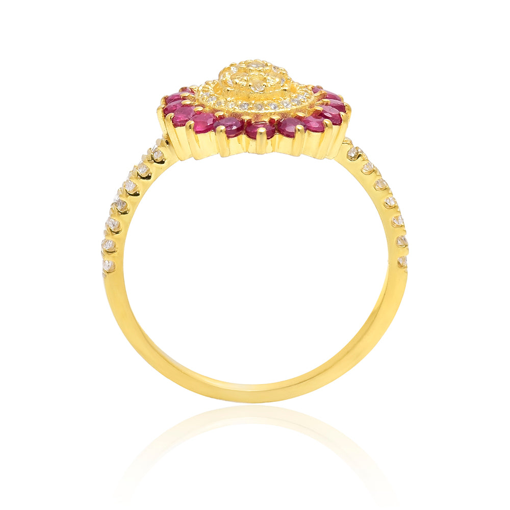 Anillo de Plata Bañada en Oro con Rubí de Madagascar y Topacio Blanco 4 