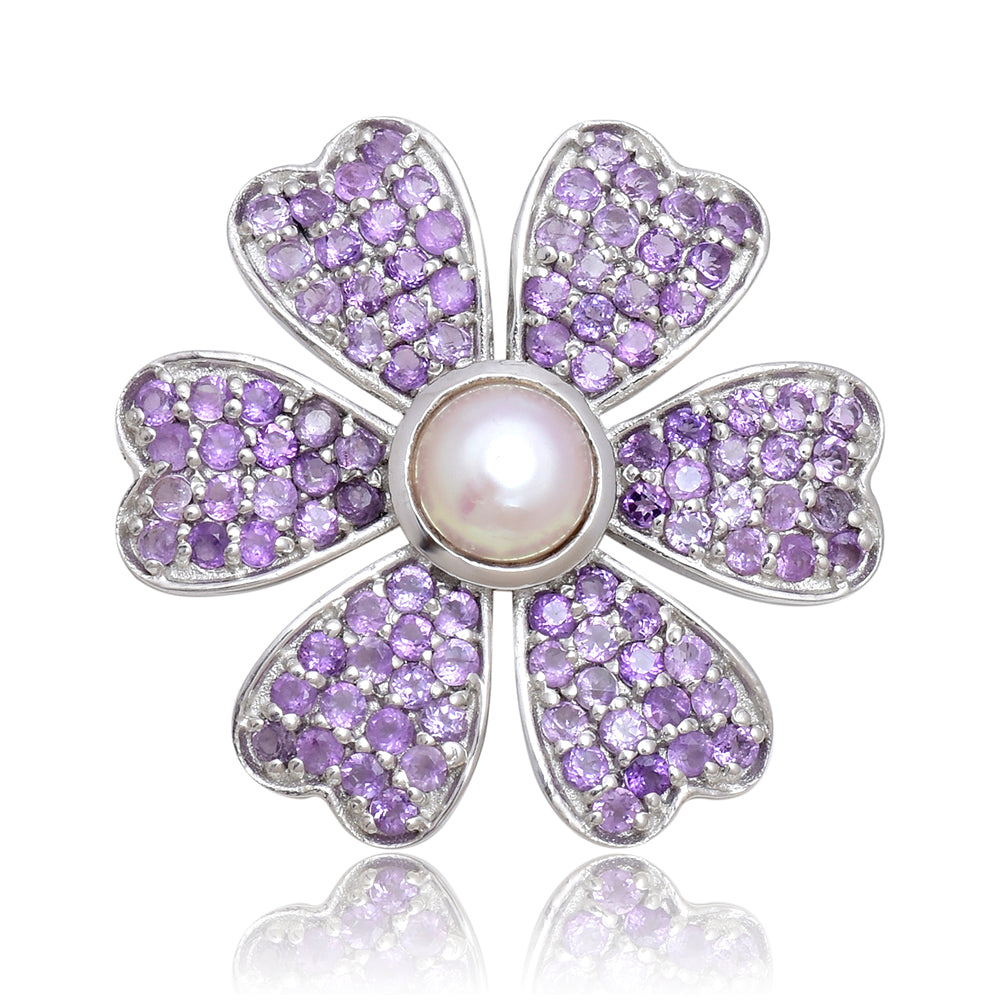 Broche de Plata con Amatista de Marruecos y Perla blanca de agua dulce 1 