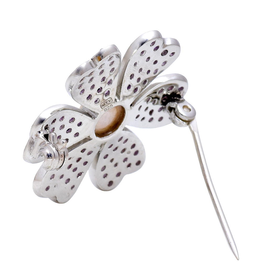 Broche de Plata con Amatista de Marruecos y Perla blanca de agua dulce