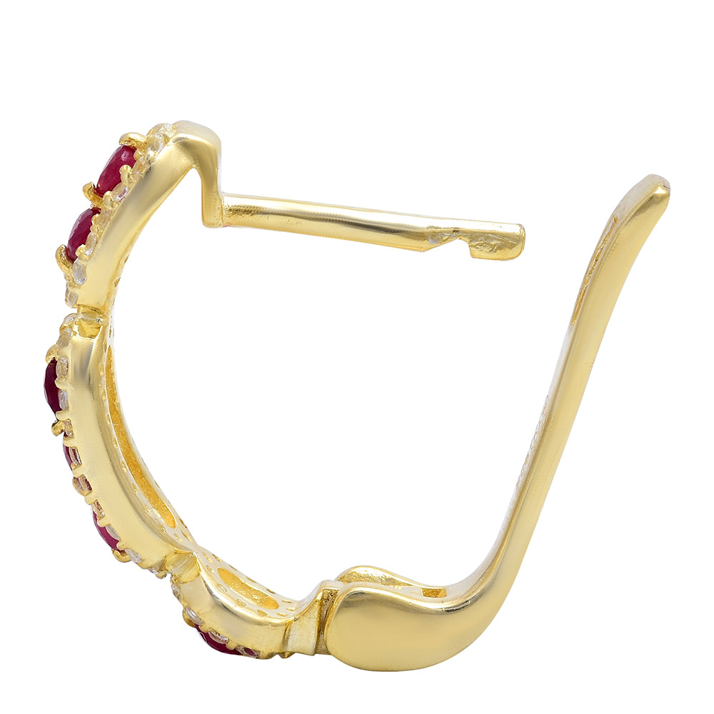 Pendientes de Plata Bañada en Oro con Rubí de Madagascar y Topacio Blanco 8 