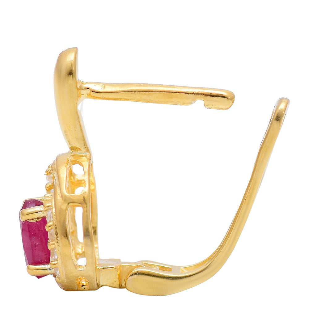 Pendientes de Plata Bañada en Oro con Rubí de Madagascar y Topacio Blanco