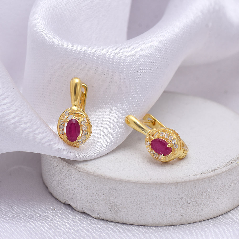 Pendientes de Plata Bañada en Oro con Rubí de Madagascar y Topacio Blanco 1 