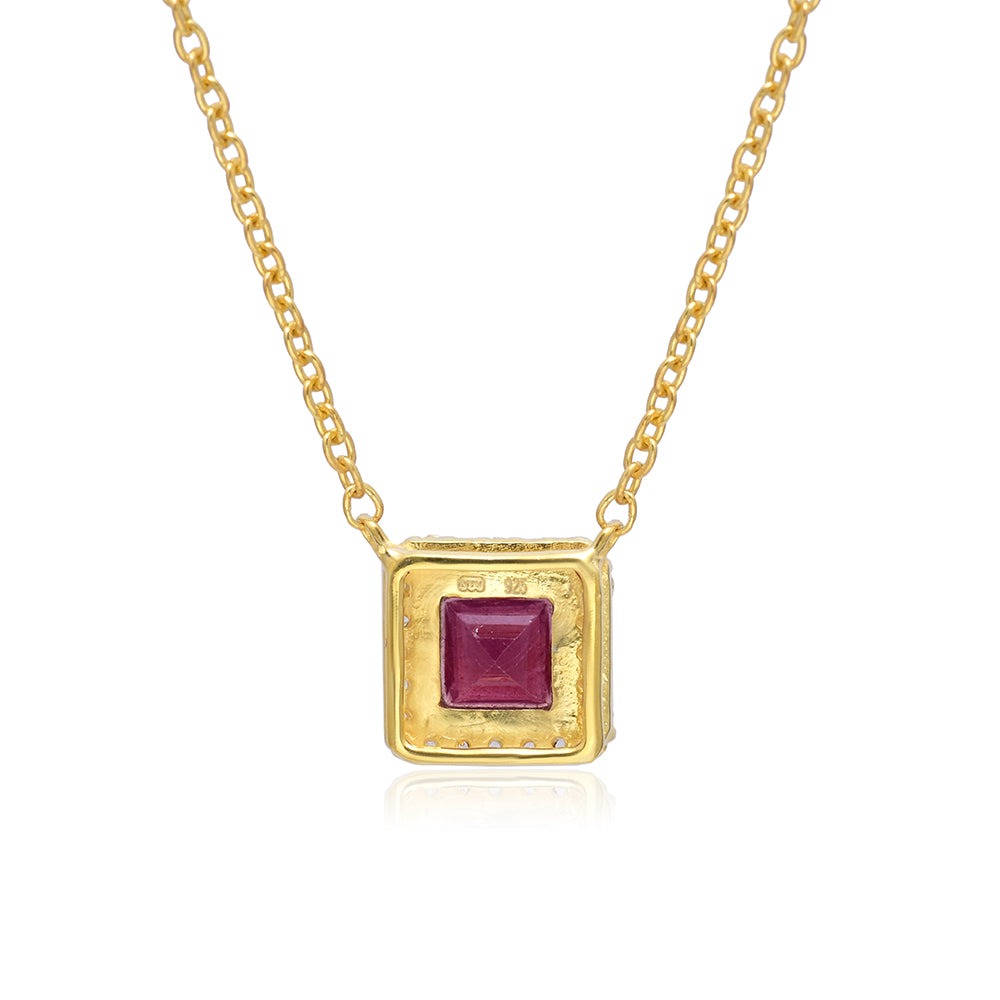 Collar de Plata Bañada en Oro con Rubí de Madagascar y Topacio Blanco 4 