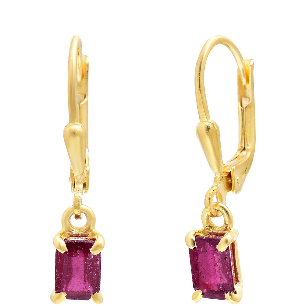 Pendientes de Plata Bañada en Oro con Rubí de Madagascar