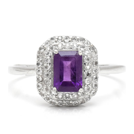 Anillo de Plata con Amatista de Marruecos y Topacio Blanco