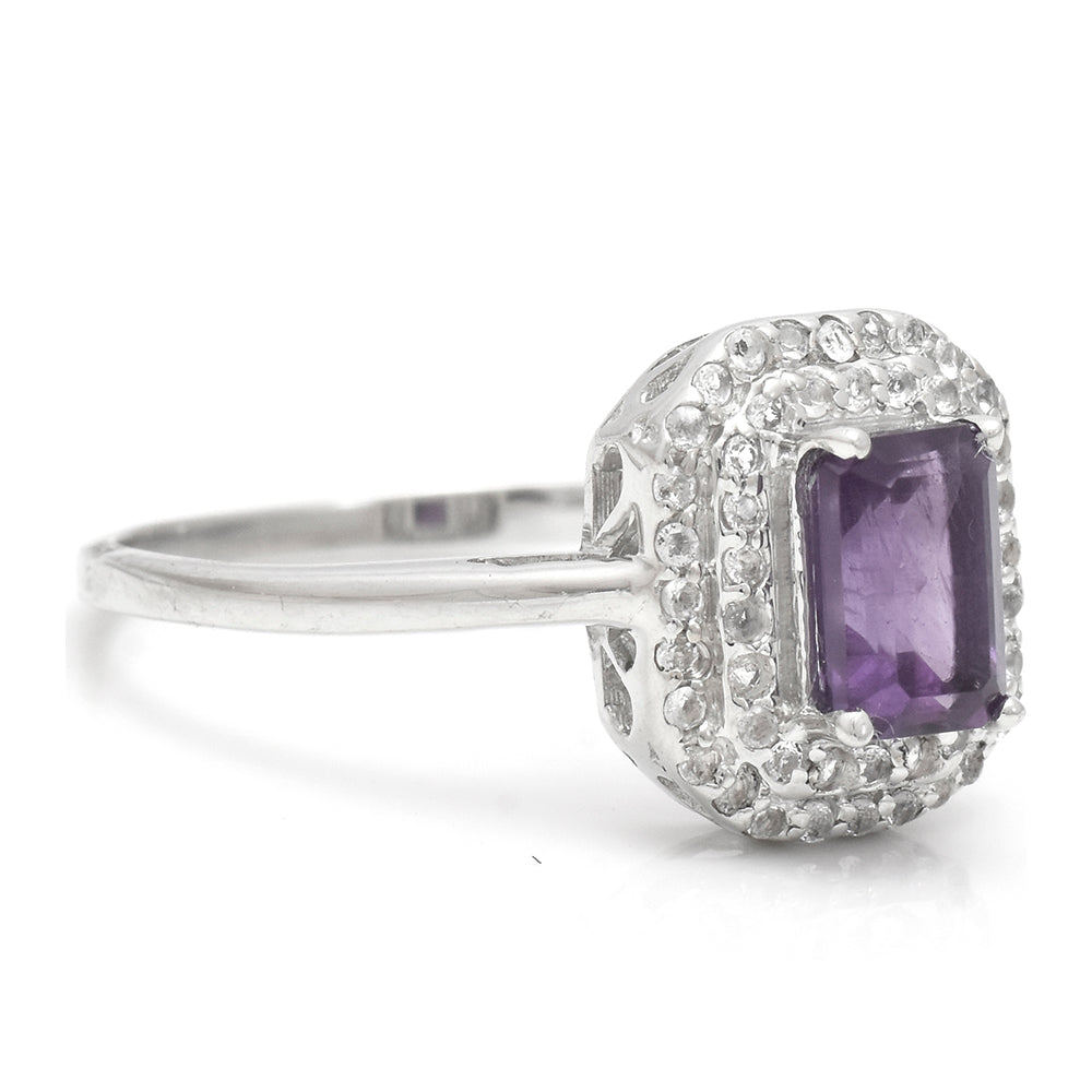 Anillo de Plata con Amatista de Marruecos y Topacio Blanco