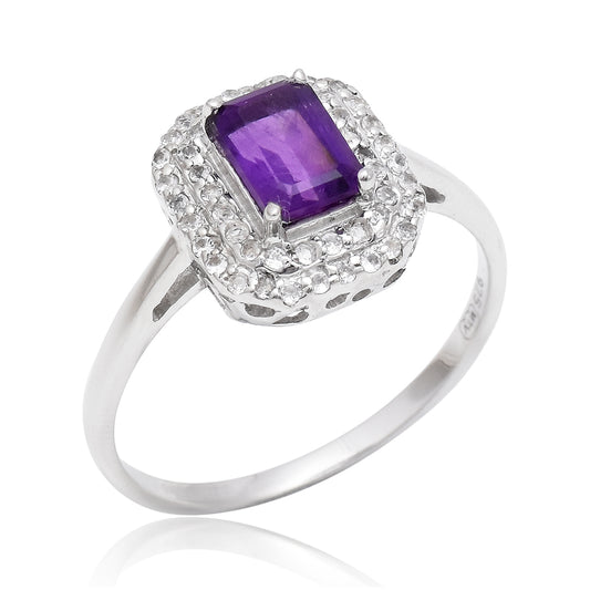 Anillo de Plata con Amatista de Marruecos y Topacio Blanco