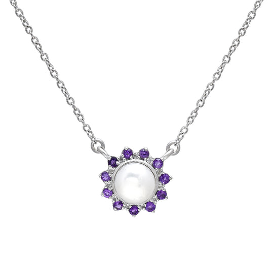 Collar de Plata con Amatista de Marruecos y Perla blanca de agua dulce