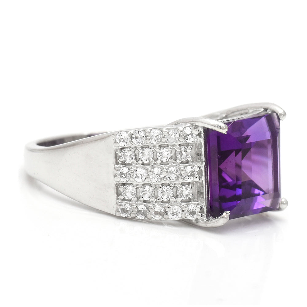 Anillo de Plata con Amatista de Marruecos y Topacio Blanco 3 