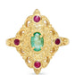 Anillo de Plata Bañada en Oro con Rubí de Madagascar y Esmeralda de Brasil