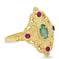 Anillo de Plata Bañada en Oro con Rubí de Madagascar y Esmeralda de Brasil