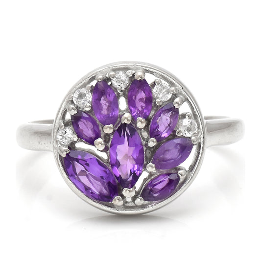 Anillo de Plata con Amatista de Marruecos y Topacio Blanco