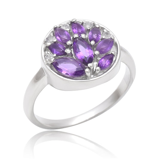 Anillo de Plata con Amatista de Marruecos y Topacio Blanco