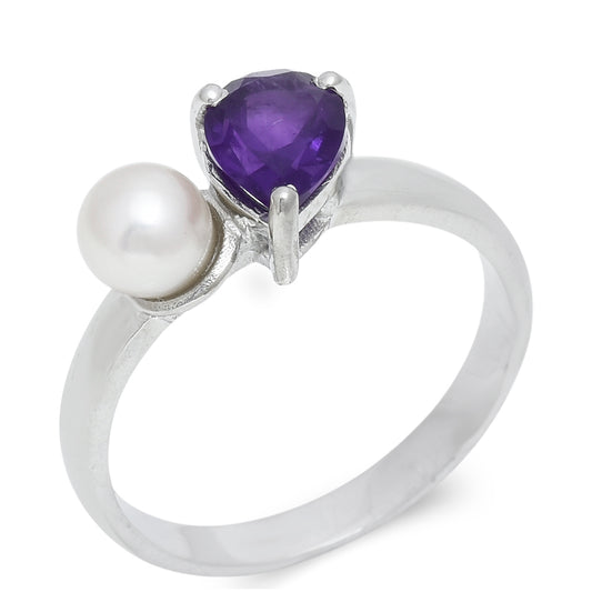 Anillo de Plata con Amatista de Marruecos y Perla blanca de agua dulce