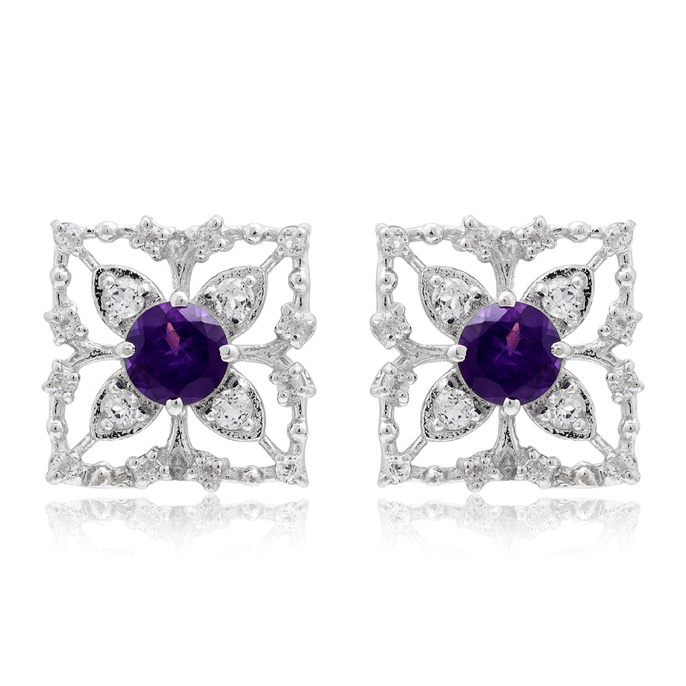 Pendientes de Plata con Amatista de Marruecos y Topacio Blanco 1 