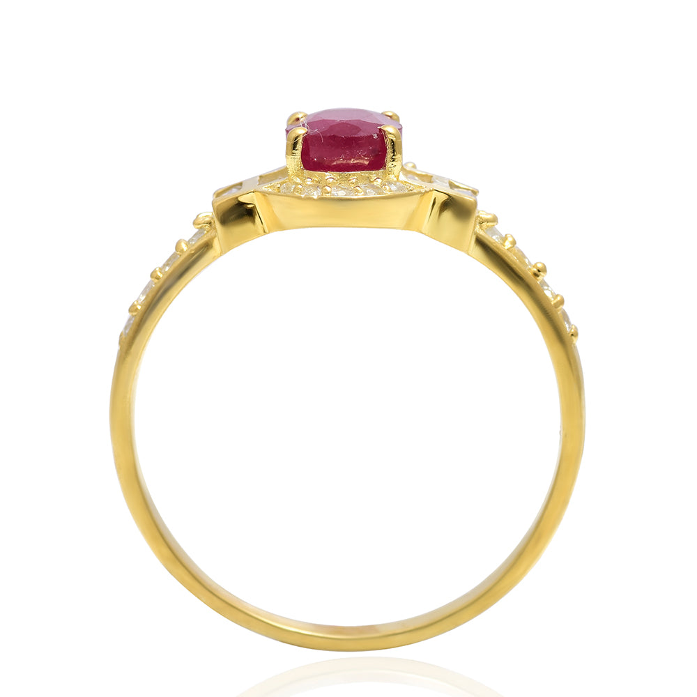 Anillo de Plata Bañada en Oro con Rubí de Madagascar y Topacio Blanco