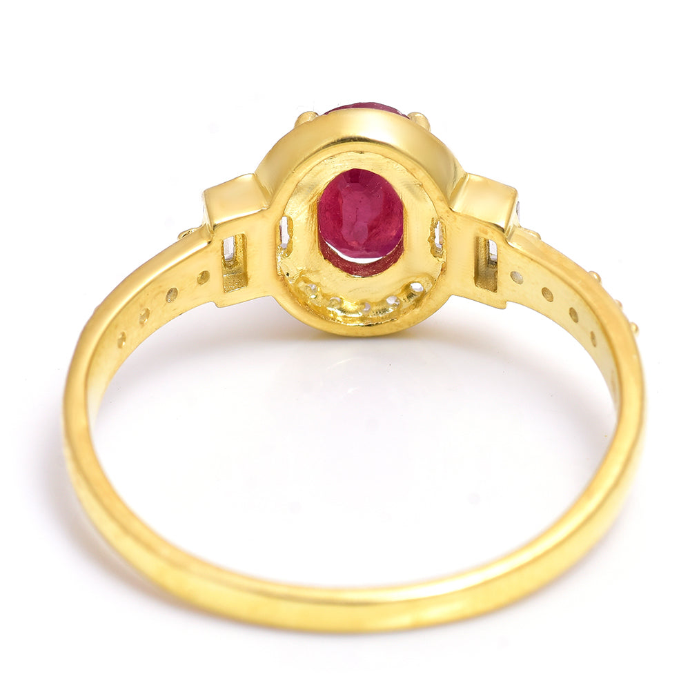 Anillo de Plata Bañada en Oro con Rubí de Madagascar y Topacio Blanco 4 