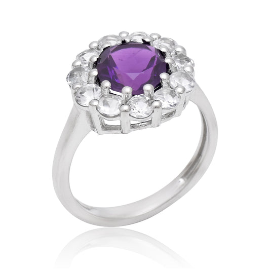 Anillo de Plata con Amatista de Marruecos y Topacio Blanco