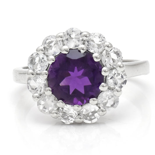 Anillo de Plata con Amatista de Marruecos y Topacio Blanco