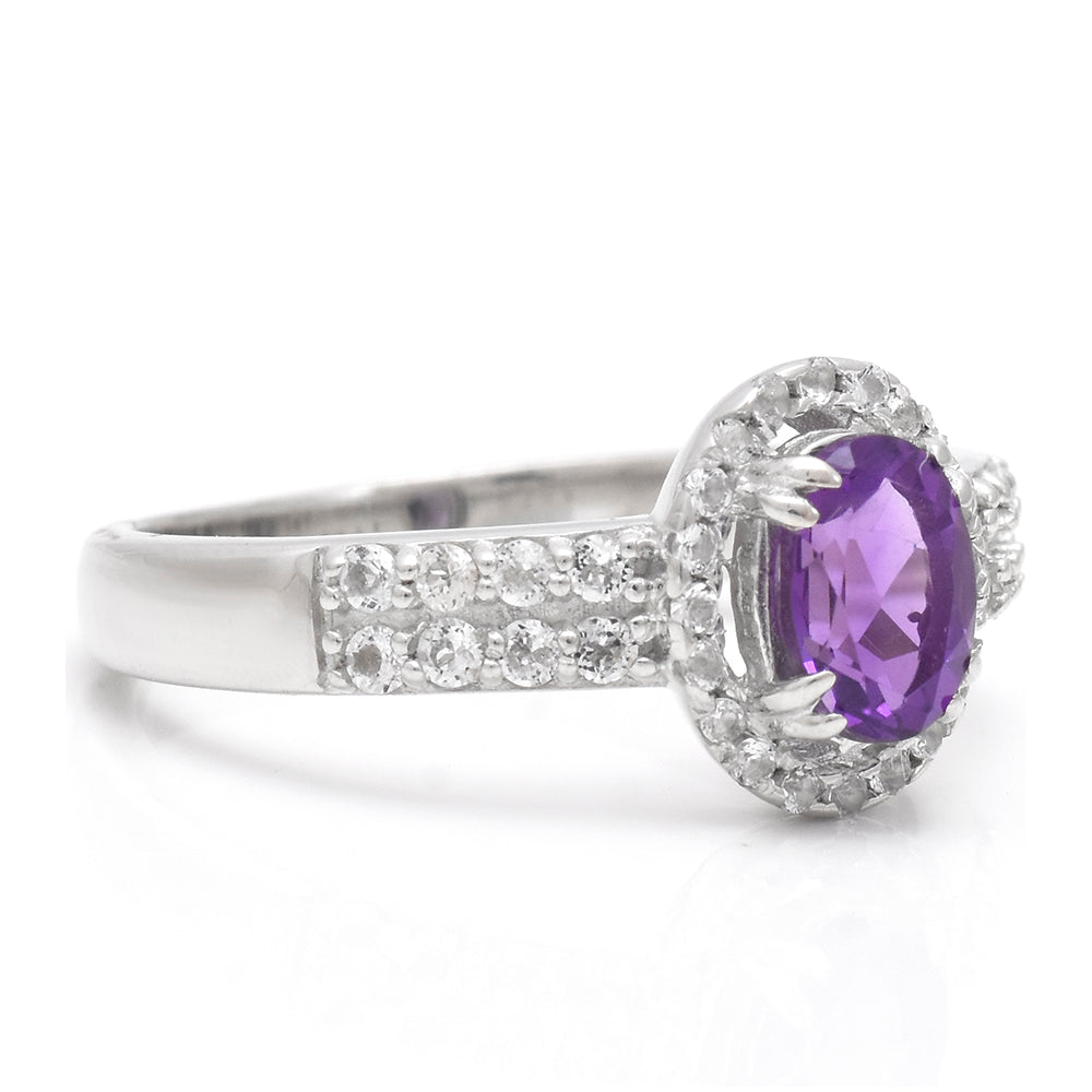 Anillo de Plata con Amatista de Marruecos y Topacio Blanco