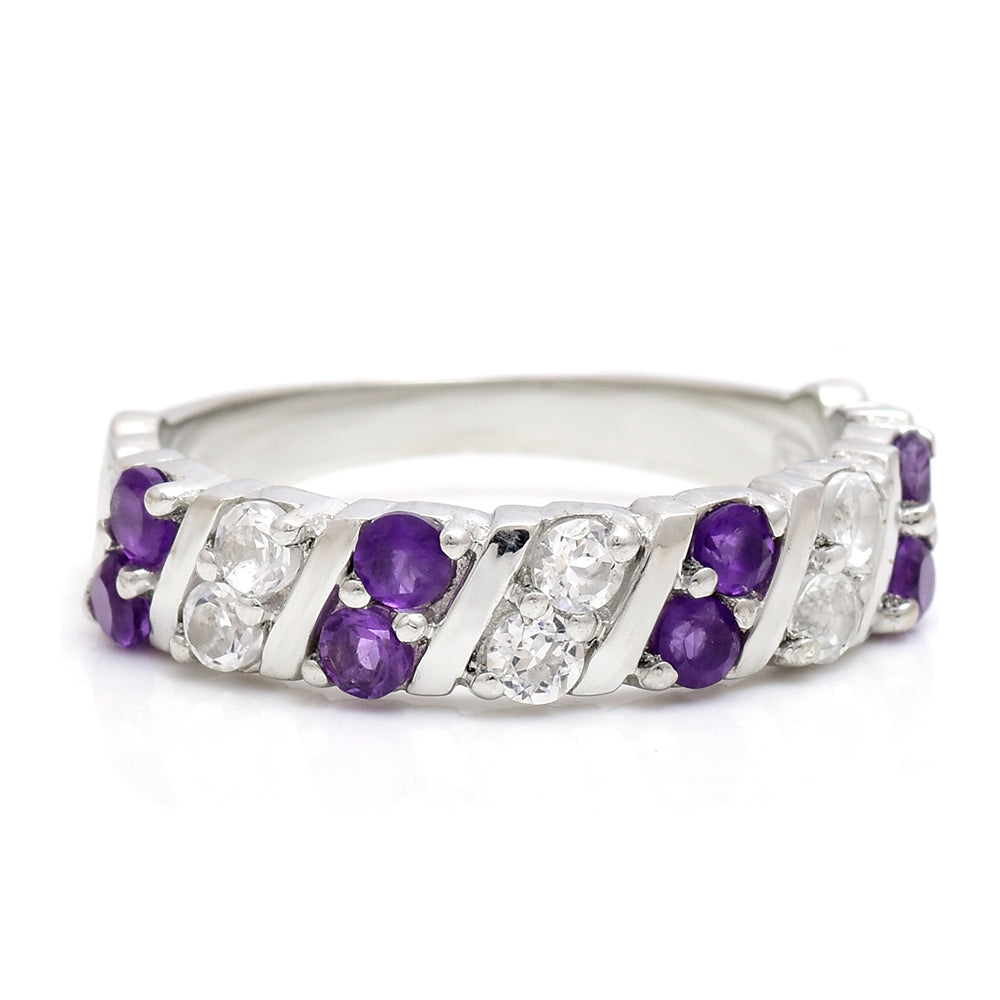 Anillo de Plata con Amatista de Marruecos y Topacio Blanco