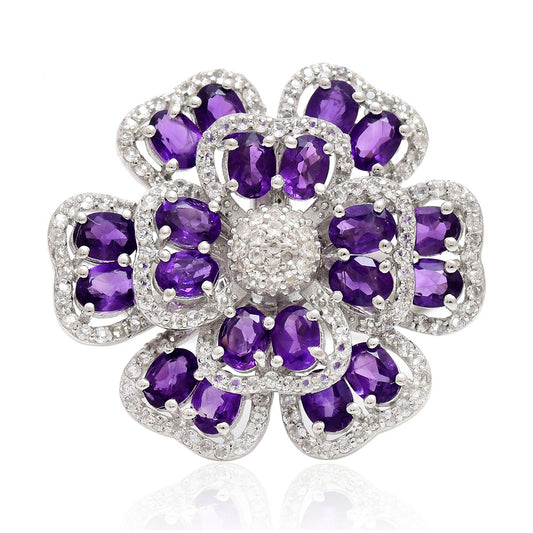 Anillo de Plata con Amatista de Marruecos y Topacio Blanco