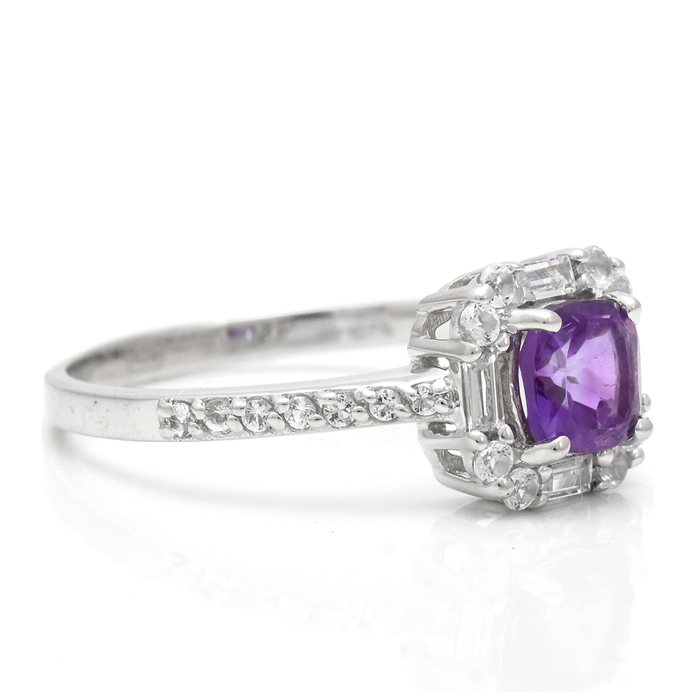 Anillo de Plata con Amatista de Marruecos y Topacio Blanco