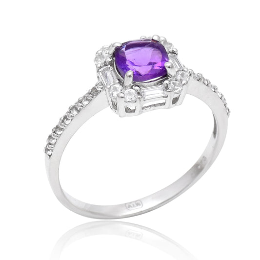Anillo de Plata con Amatista de Marruecos y Topacio Blanco
