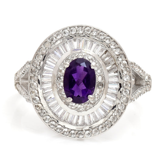 Anillo de Plata con Amatista de Marruecos y Topacio Blanco