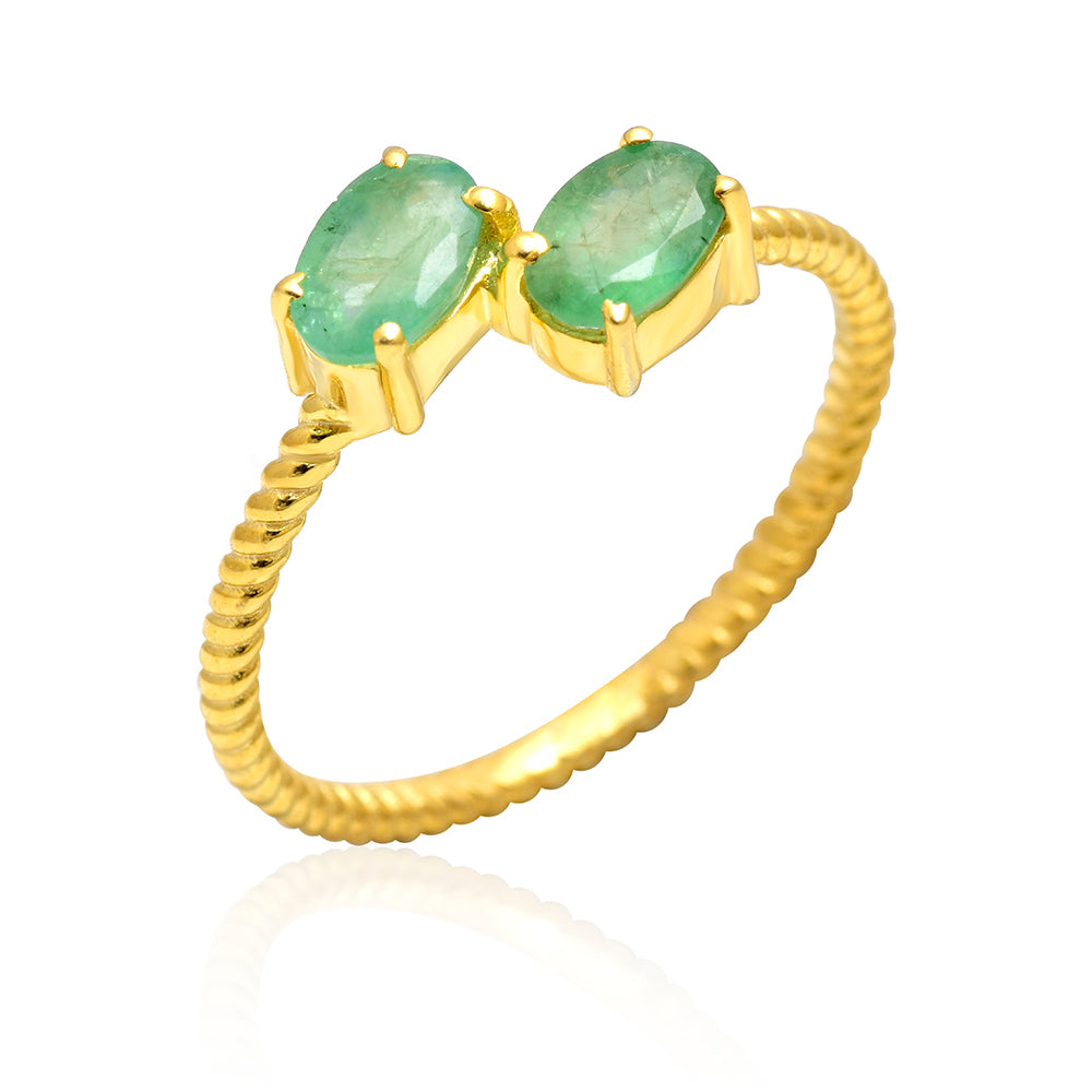 Anillo de Plata Bañada en Oro con Esmeralda de Brasil 4 