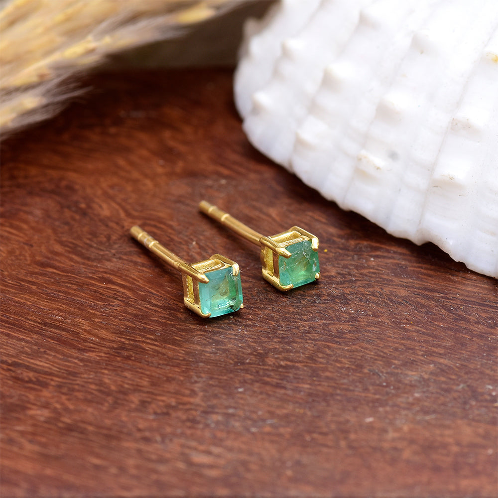 Pendientes de Plata Bañada en Oro con Esmeralda de Brasil 1 