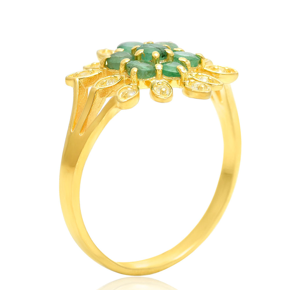 Anillo de Plata Bañada en Oro con Esmeralda de Brasil y Topacio Blanco 2 