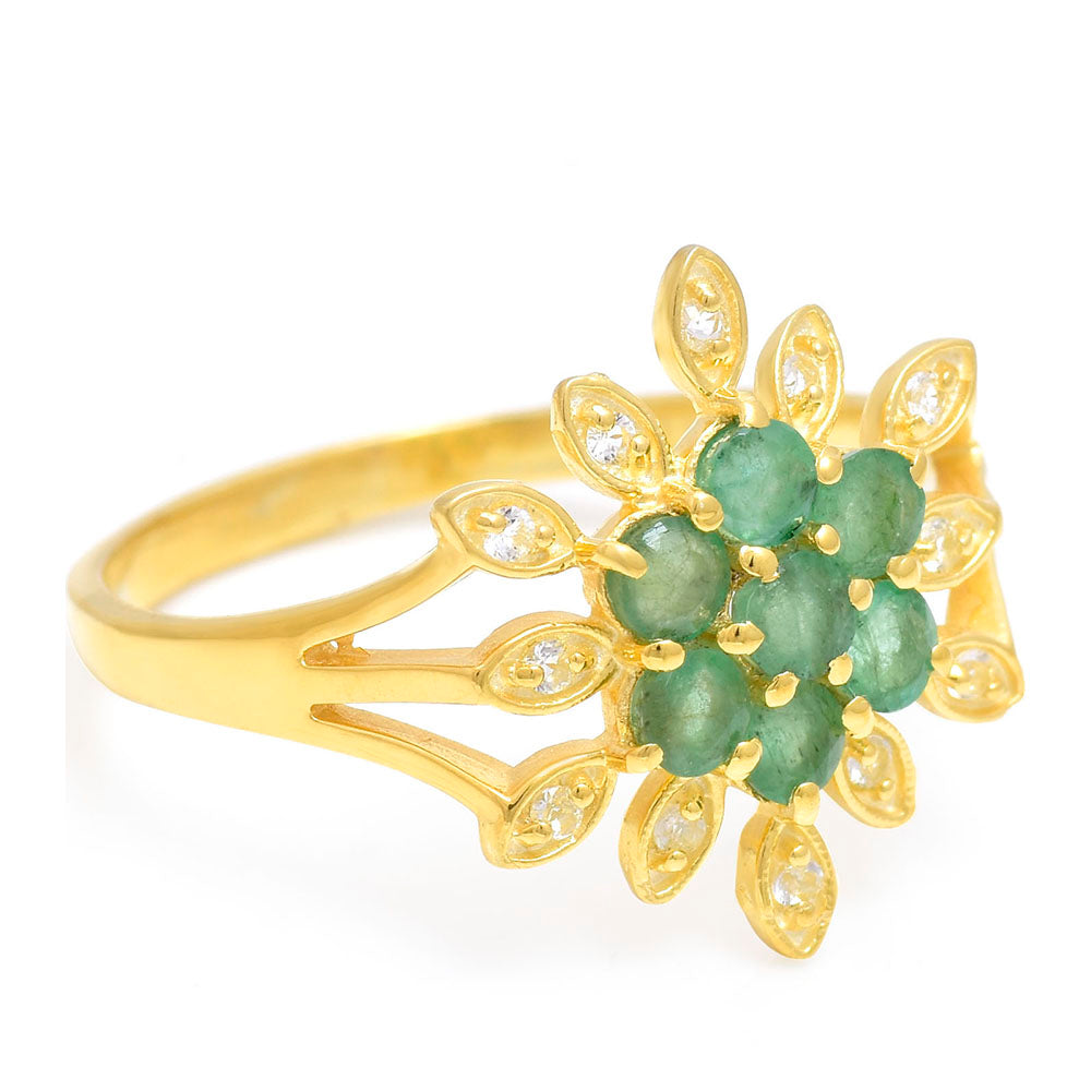 Anillo de Plata Bañada en Oro con Esmeralda de Brasil y Topacio Blanco