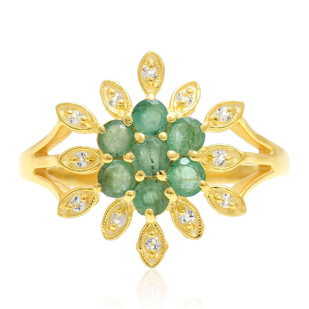 Anillo de Plata Bañada en Oro con Esmeralda de Brasil y Topacio Blanco 1 